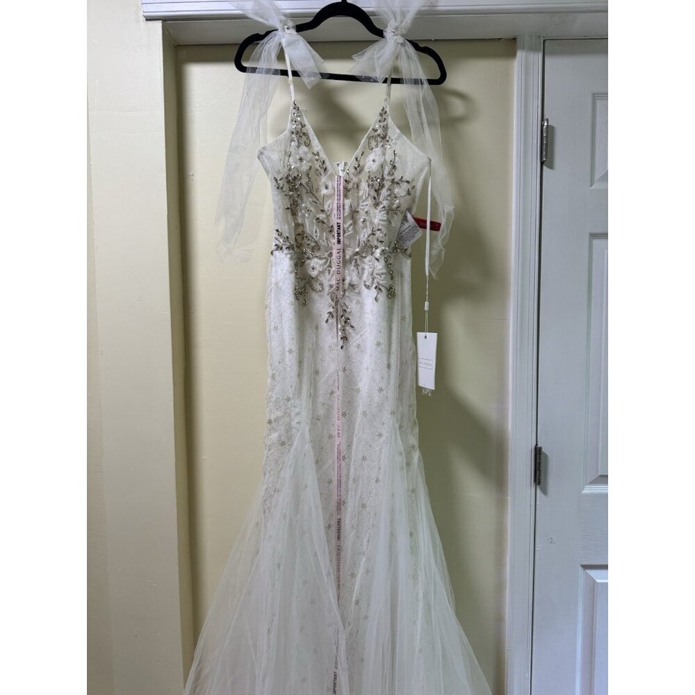 Mac Duggal 50666 Embellished Sleeveless Bow Detail Mermaid Gown Sz 16 NWT White